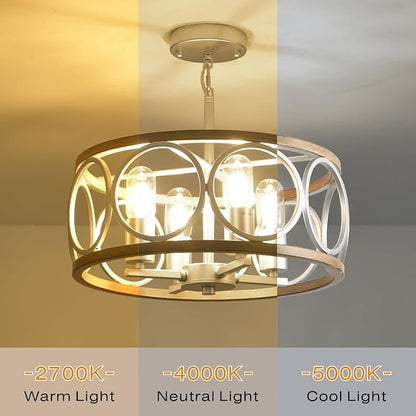 Light Fixture Ceiling Mount,4-Light Farmhouse Metal Semi Flush Mount Ceiling Light Fixture 15.7" (Silver),Rustic Chandeliers for Living Room Bedroom Dining Room Entryway Hallway Kitchen