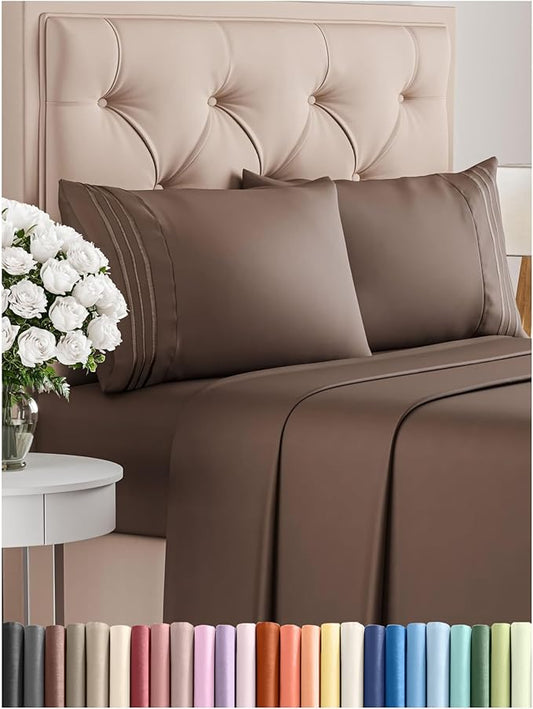 Queen Size 4 Piece Sheet Set - Comfy Breathable & Cooling Bed Sheets Set - Hotel Luxury Bedding for Women, Men, Kids, Teens, Boys & Girls - Deep Pockets, Ultra-Soft, Wrinkle Free - Oeko-Tex - Brown