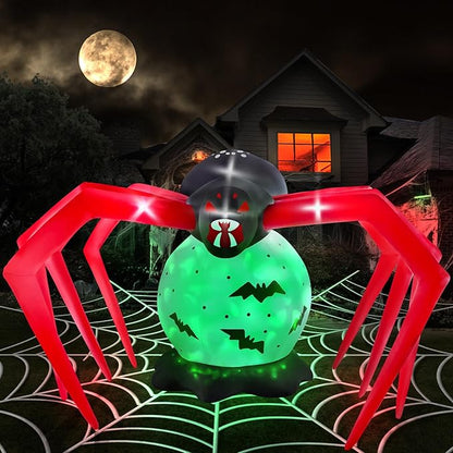 Kalolary 8FT Halloween Inflatable Spider Outdoor Decoration Blow Up Yard Decoration Scary Spider Inflatable with Built-in Green Flashing Light for Garden Lawn Indoor Outdoor Party Decor