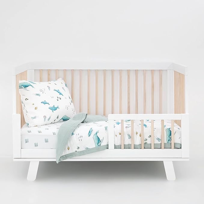 Little Unicorn Lofty Comforter Blanket | Super Soft & Breathable Muslin Fabric| Great for Play & Bedtime Blanket (Whales)