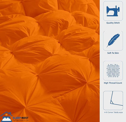 SLEEP-NEST All Season Super King Plus Comforter 128x128 Hotel Luxury Down Alternative Pinch Pleated 1 Piece Comforter with 8 Tabs/Loops,XL King Extra Large 400 GSM - Oversized King - Orange