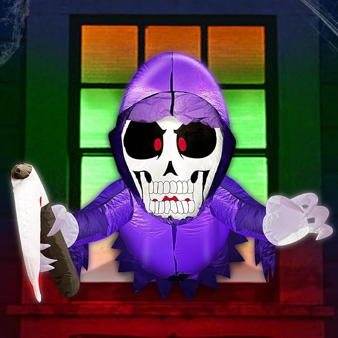 TURNMEON 3.5 Ft Halloween Inflatable Scary Grim Reaper Ghost Broke Out from Window Outdoor Halloween Decorations with Build-in LED Lights Blow Up Halloween Decor Party Outside Indoor Yard Garden Lawn