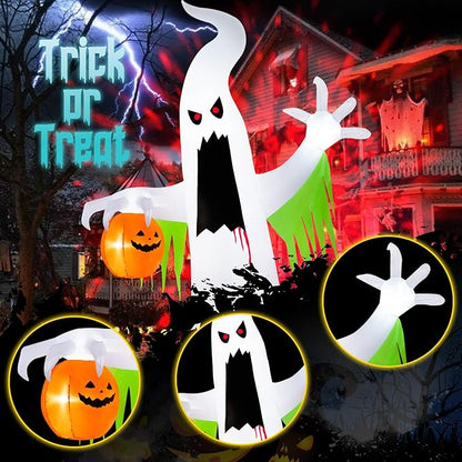 B&D 13FT Halloween Inflatables Outdoor Decorations, Giant White Ghost Inflatable Halloween Decorations Built-in Red LED Flame Light Halloween Blow up Inflatable Ghost for Party Yard Garden Lawn Decor