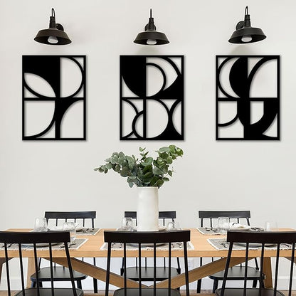 CHATYOUNG Metal Abstract Black Wall Art, 3 Piece Modern Minimalist Wall Sculptures Geometric Black and White Artwork for Living Room Bedroom Kitchen Home Office Decor 36L x 16W