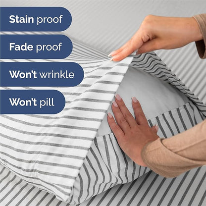 CGK Linens Split King 7 Piece Sheet Set - Cooling Sheets for Hot Sleepers - Hotel Luxury Bedding Set w/ 8-16 Inch Deep Pockets - 1 Flat & 2 Fitted & 4 Pillowcases - Soft & Wrinkle Free - Beige Stripes