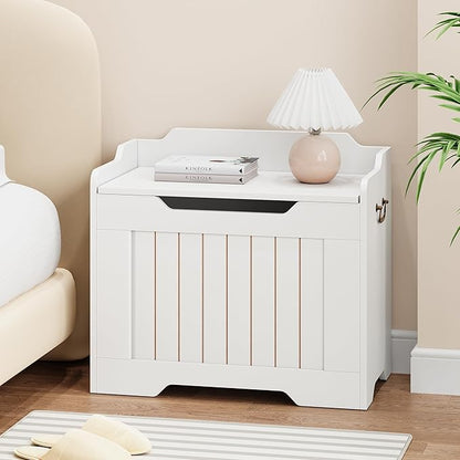 IDEALHOUSE Storage Chest, 24.8" Toy Chest for Boys Girls, Kids Wood Large Toy Box, Storage Bench with Safety Hinge,Storage Trunk for Entryway, Living Room, Bedroom, Playroom, White