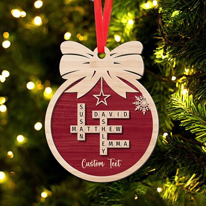 Custom Christmas Ornament, Personalized Crossword Ornament, Custom Family Names On Wooden Design, Wooden Ornaments for Christmas Tree, Custom Scrabble Ornament, Xmas 2024
