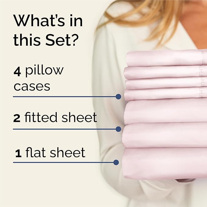 CGK Linens Split King 7 Piece Sheet Set - Cooling Sheets for Hot Sleepers - Hotel Luxury Bedding Set with 8-16 Inch Deep Pockets - 1 Flat & 2 Fitted & 4 Pillowcases - Soft & Wrinkle Free - Split King