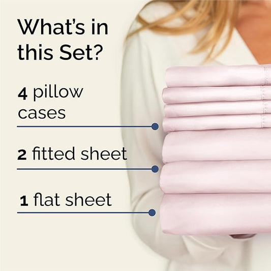 CGK Linens Split King 7 Piece Sheet Set - Cooling Sheets for Hot Sleepers - Hotel Luxury Bedding Set with 8-16 Inch Deep Pockets - 1 Flat & 2 Fitted & 4 Pillowcases - Soft & Wrinkle Free - Split King