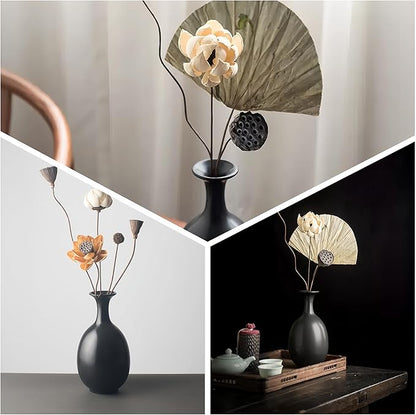 Black Ceramic Vase with Dried Flowers, Handmade in Jingdezhen, for Modern Home Decor Office Bookshelf Tables Living Room Bedroom Shelf Decor Entryway Dry Flower Arrangement Ornament