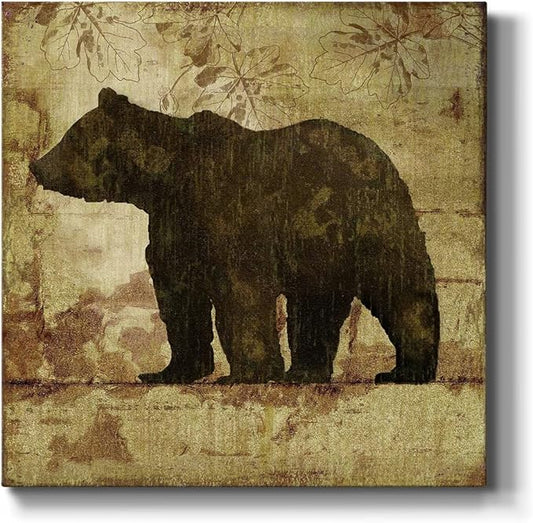 Cute Animals Artwork Abstract Colorful Painting Wall Art on Canvas, Country Bear Wall Art, Ready to Hang, 10'' x 10''