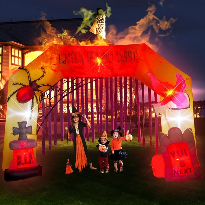 AJY 11 Ft Halloween Inflatable Ghosts Spider Archway Arch with LED Lights Outdoor Indoor Holiday Decorations Blow up Lighted Yard Decor Halloween Inflatable Home Garden Party Favor Decor