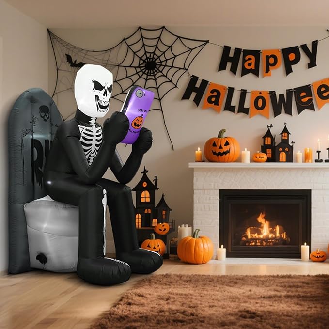 BLOOMWIN 6.1 FT Halloween Inflatable Outdoor Decoration Skeleton & Tombstone Halloween Inflatable Blow Up Yard Decorations with LEDs for Halloween Holiday Party Outdoor Garden Yard Lawn Indoor Decor