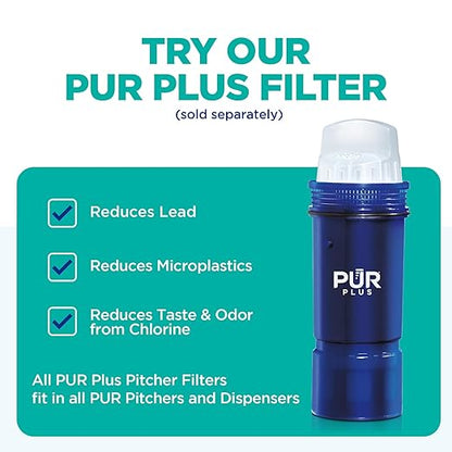 PUR Water Filter Pitcher Slim design 8 Cup capacity with 1 filter, dishwasher safe, faster filtration, water purifier pitcher for cleaner, great tasting water, ideal for compact space, dorm room, Blue