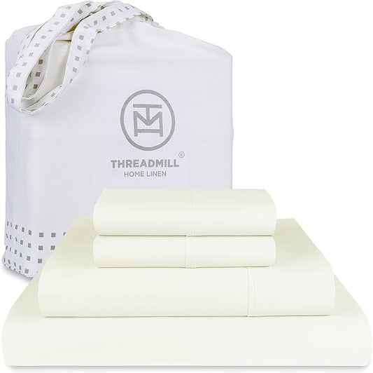 Threadmill Luxury 800 Thread Count California King 100% Cotton Sheets - Ivory Sateen Weave Bed-Sheets, Better Than Egyptian Cotton, 4 Pc Solid Bed Set, Fits 16" Deep Pocket