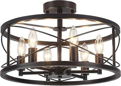 6-Light Black Semi Flush Mount Ceiling Light, 16.93'' Modern Farmhouse Close to Ceiling Light Fixtures, Ceiling Lamp for Hallway Entryway Kitchen Dining Room Living Room Bedroom Lights, UL Listed