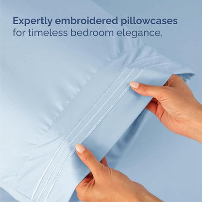 Queen Size 4 Piece Sheet Set - Comfy Breathable & Cooling Bed Sheets Set - Hotel Luxury Bedding for Women, Men, Kids, Teens, Boys & Girls - Deep Pockets, Ultra-Soft, Wrinkle Free - Oeko-Tex - Sky Blue