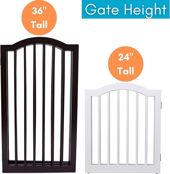 INTERNET'S BEST Arched Top Dog Gate | 4 Panel, 24" H Wooden Pet Barrier for Dogs or Cats | Freestanding Folding Room Divider for Doorways, Hallways, Stairs, and Porch | Portable, Extra Wide | White