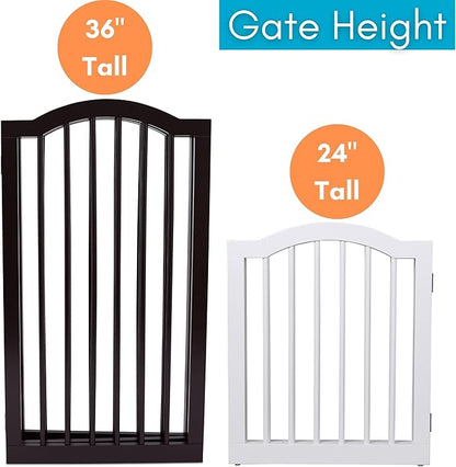INTERNET'S BEST Arched Top Dog Gate | 4 Panel, 24" H Wooden Pet Barrier for Dogs or Cats | Freestanding Folding Room Divider for Doorways, Hallways, Stairs, and Porch | Portable, Extra Wide | White