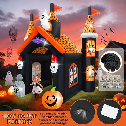 12FT Halloween Inflatable Archway with LED Light, Kalolary Large Haunted House Inflatable Ghost Pumpkin Blow up Tunnel Halloween Outdoor Yard Decoration for Halloween Party Home Lawn Family