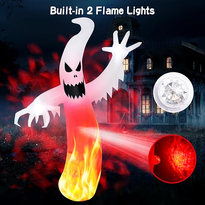 MGparty 8 FT Tall Halloween Inflatables Ghost Decorations Outdoor Indoor Blow Up Yard Decor with Built-in LED Lights Red Disco Lights for Lawn Garden Holiday Party