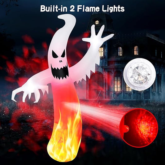 MGparty 8 FT Tall Halloween Inflatables Ghost Decorations Outdoor Indoor Blow Up Yard Decor with Built-in LED Lights Red Disco Lights for Lawn Garden Holiday Party