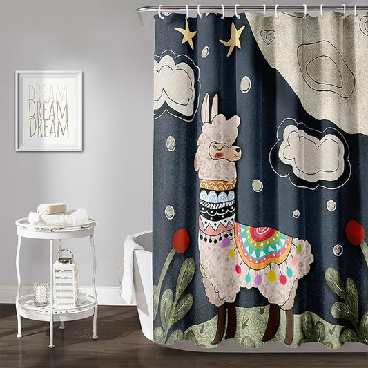 AILONEN Cute Llama Shower Curtain for Kids,Galaxy Llama Print Bath Curtain Gifts for Boys Girls,Polyester Waterproof for Bathroom with 12 Plastic Hooks 60" W*72" H