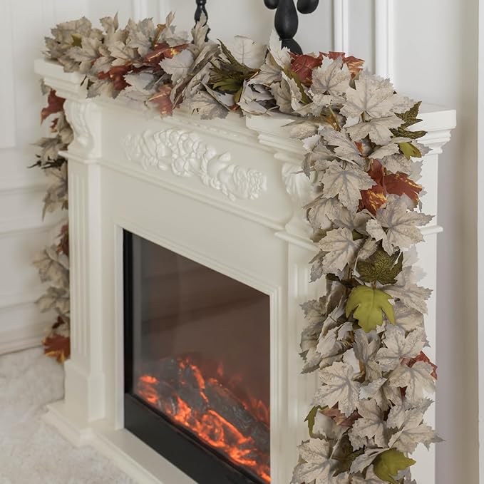 PARTY JOY 6PCS Leaf Garland, 5.6Ft Halloween Garland Artificial Maple Leaf Autumn Hanging Fall Vines Thanksgiving Decorations Fall Decor