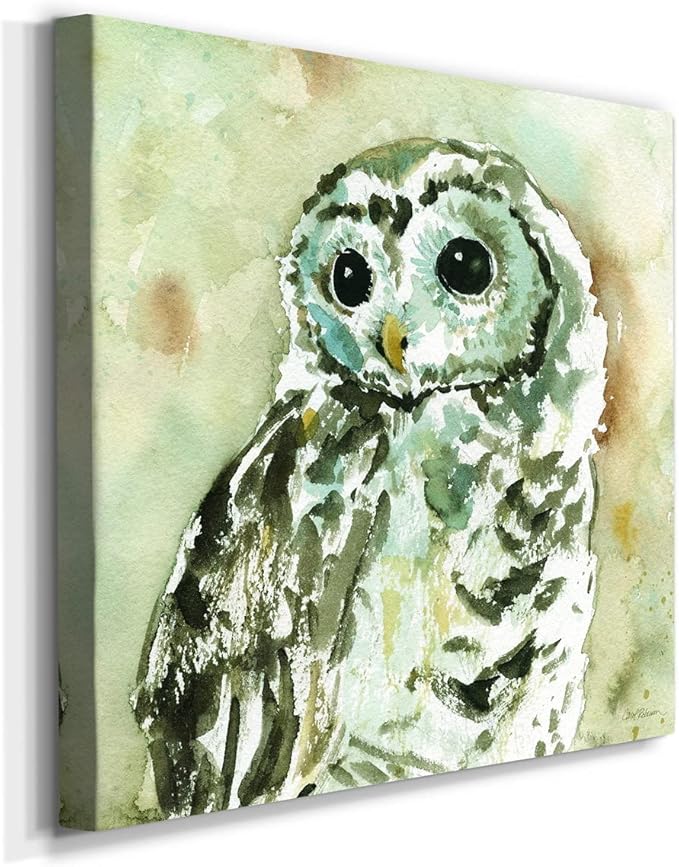 Cute Animals Artwork Abstract Colorful Painting Wall Art on Canvas, Woodland Owl Wall Art, Ready to Hang, 10'' x 10''