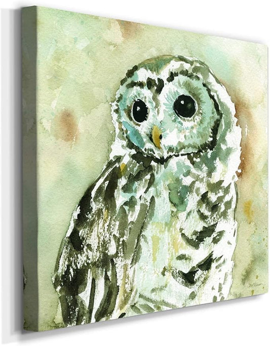 Cute Animals Artwork Abstract Colorful Painting Wall Art on Canvas, Woodland Owl Wall Art, Ready to Hang, 10'' x 10''