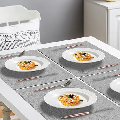 Cloth Placemats Set of 6, Cotton Linen Blend Machine Washable Durable Linen Table Mats, Heat Resistant Placemats Wrinkle Free Place Mats for Dining Table, Easy to Clean (Light Grey, 6)