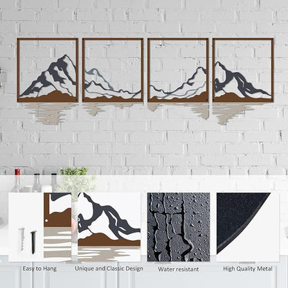 ESTART 4 PCS Metal Mountain Wall Art, Large Mountains Wall Decor, Mountain Forest Decorative Painting Suitable For Living Room Bedroom Office Indoor And Outdoor