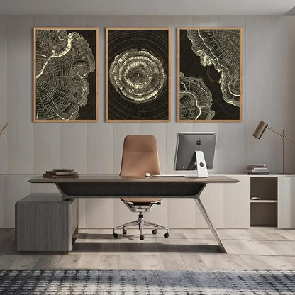 IARTTOP Tree Ring Canvas Wall Art Large Framed 24x36 Inch Black Modern Abstract Wall Decor Neutral Minimalist Wood Spiral Wall Painting for Living room Bedroom Office Set of 3