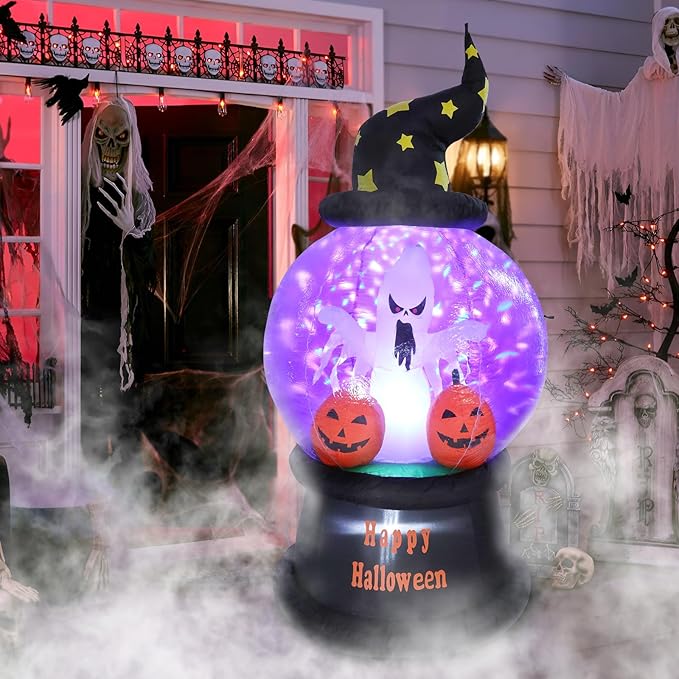 6 FT Tall Halloween inflatables Outdoor Decorations with Crystal Ball Build-in LEDs Blow Up Inflatable for Halloween Party Indoor, Outdoor, Yard, Garden, Lawn Decoration