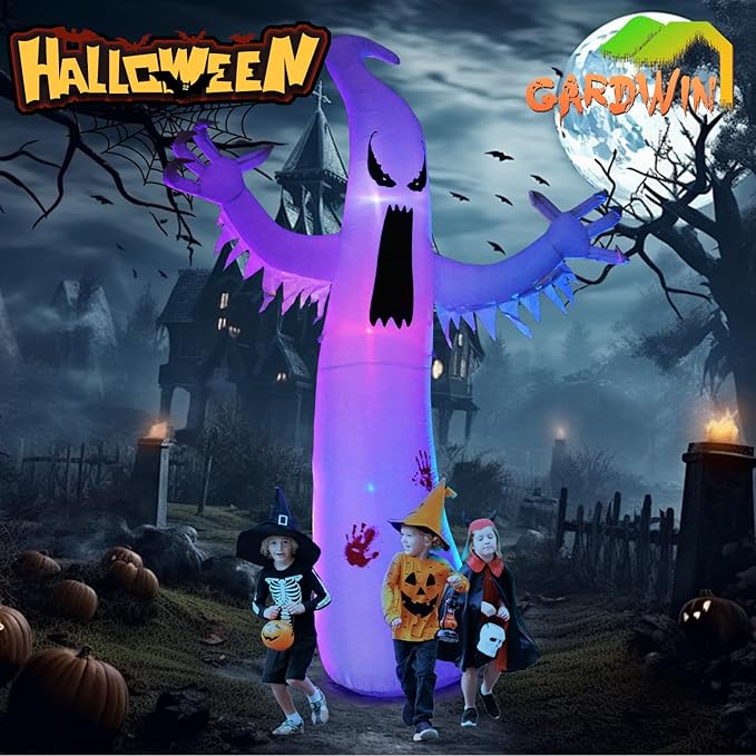 Gardwin 8FT High Halloween Inflatables Ghost Outdoor Decorations, Inflatable Yard Decorations, Blow up Outdoor Halloween Holiday Decor with 4 Color LED Lights for Home Yard Garden Lawn