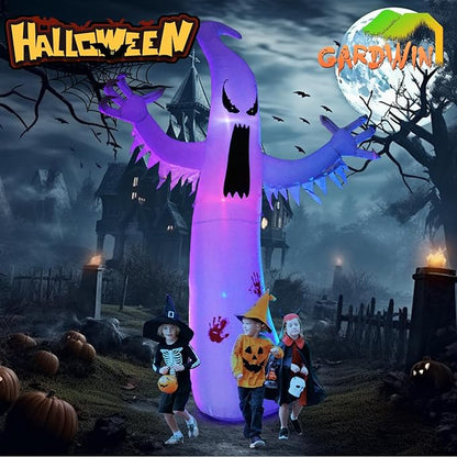 Gardwin 8FT High Halloween Inflatables Ghost Outdoor Decorations, Inflatable Yard Decorations, Blow up Outdoor Halloween Holiday Decor with 4 Color LED Lights for Home Yard Garden Lawn