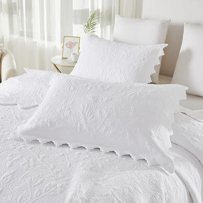 Brandream White Quilts Set Queen Size Bedspreads Farmhouse Bedding 100% Cotton Quilted Bedspreads