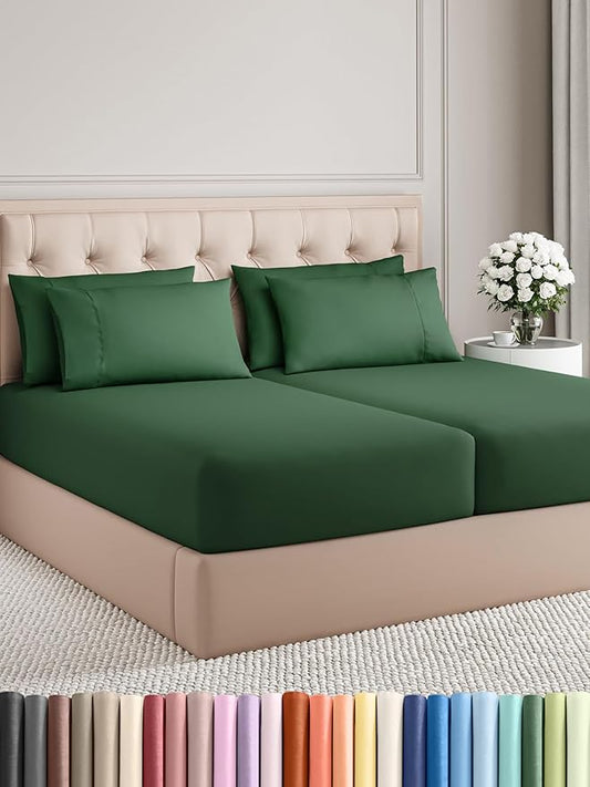 CGK Linens Split King 7 Piece Sheet Set - Cooling Sheets for Hot Sleepers - Hotel Luxury Bedding Set with 8-16 Inch Deep Pockets - 1 Flat & 2 Fitted & 4 Pillowcases - Soft & Wrinkle Free - Split King