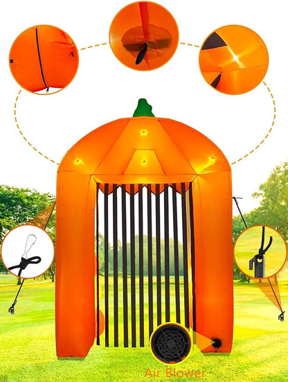 9.5 Feet Halloween Inflatable Pumpkin Arch Kalolary Pumpkin High Gate with LED Light, Halloween Blow up Outdoor Indoor Decorations Holiday Yard Lawn Inflatables Decor for Home Family Halloween Party