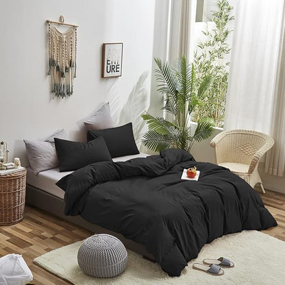 Wellboo Black Comforter California King Solid Color Bedding Set Soft Cal King Dark Black Quilt Comforters Lightweight All Seasons Minimalist Design Bedding for Women Men Vintage Bedding