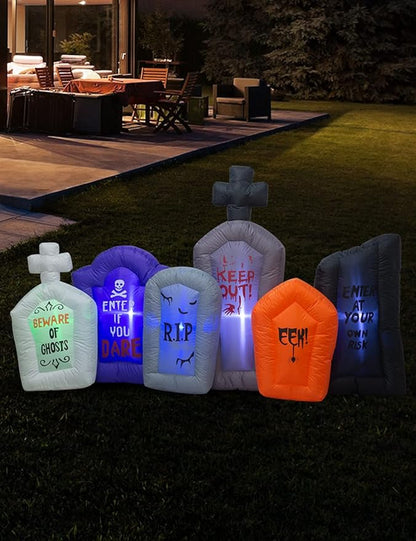 7.5 Foot Long Halloween Inflatable Tombstones Haunted House Prop LED Lights Decor Outdoor Indoor Holiday Decorations, Blow up Lighted Yard Home Garden Party Decoration