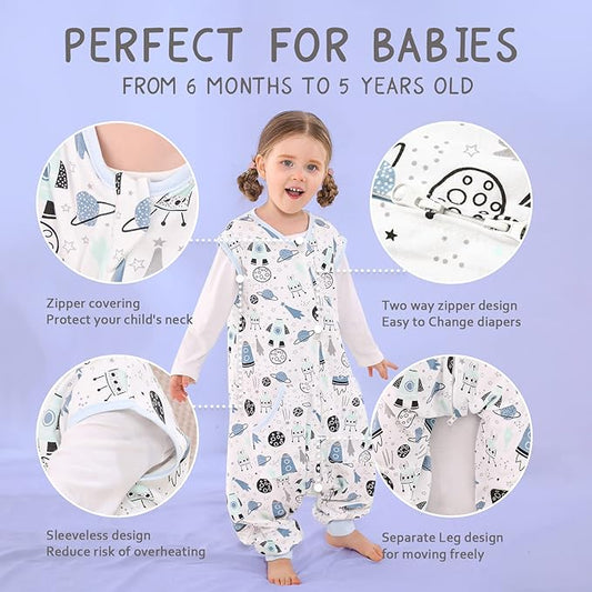 WONDAY Baby Sleep Sack, Sleep Sack 12-24 Months, Sleep Sack Baby Wearable Blanket, Toddler Baby Sleep Sack with Feet, Sleeveless Breathable Sleep Sacks for Baby Boys or Girls