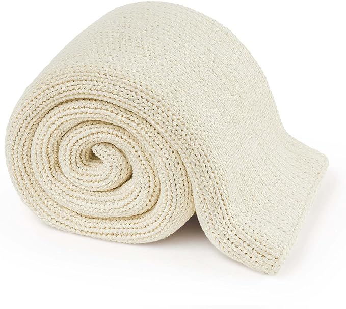 Knitted Weighted Blanket(Cream 50"x60" 5lbs),Home Décor Cooling Throw Blanket for Hot Sleepers,Hand Made Chunky Knit Heavy Blanket Use on Twin Size Bed