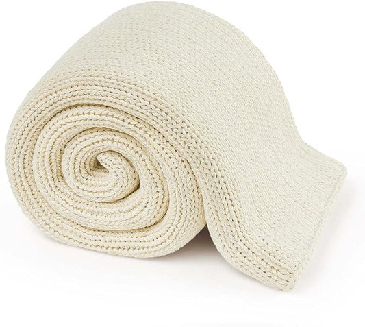 Knitted Weighted Blanket(Cream 50"x60" 5lbs),Home Décor Cooling Throw Blanket for Hot Sleepers,Hand Made Chunky Knit Heavy Blanket Use on Twin Size Bed