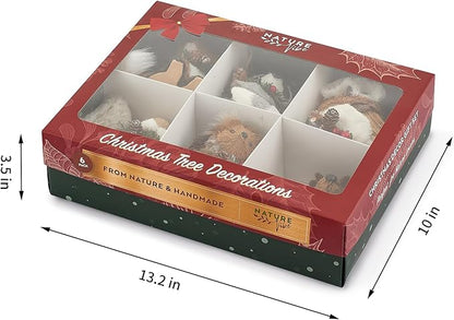 Nature Vibe Sisal Woodland Animals Christmas Tree Ornaments,Set of 6 Natural Woodland Creatures Christmas Ornaments in Gift Box for Rustic Christmas Tree Decorations or Farmhouse Decor