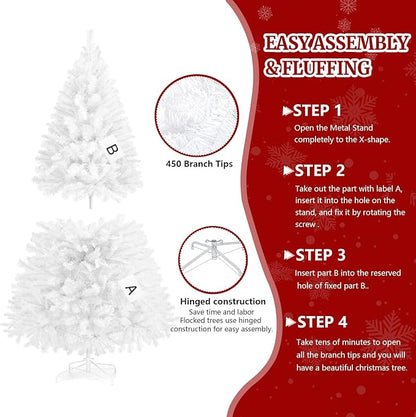 4ft Artificial Christmas Tree, Arbol de Navidad with 450 Branch Tips, Premium North Valley Spruce with Foldable Base Stand, Xmas Tree for Home, Office,Party Decoration-White