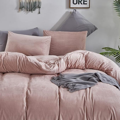Cottonight Pink Velvet Comforter Set - California King Dusty Pink Flannel Bedding - Thick Heavyweight Blush Pink Warm Blanket Quilts - Winter 3 Piece Set for Cal King Bed