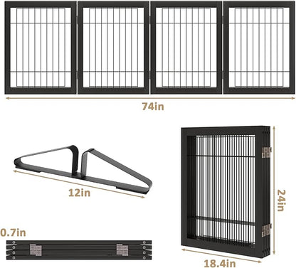 Dog Gate Wire Dog Gates for House Doorways Stairs 24-Inch Freestanding Pet Gate Puppy Fences Indoor (4 Panel, Black)