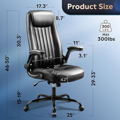 DEVAISE Executive Chair Computer Office Chair, High Back Ergonomic Desk Chair with Adjustable Flip-up Armrests, Lumbar Support and Thick Headrest, Black