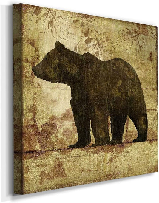 Cute Animals Artwork Abstract Colorful Painting Wall Art on Canvas, Country Bear Wall Art, Ready to Hang, 10'' x 10''